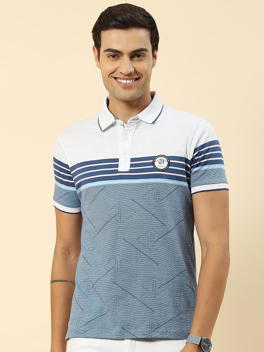 

Monte Carlo Regular Striped Polo Collar T-shirt, Blue