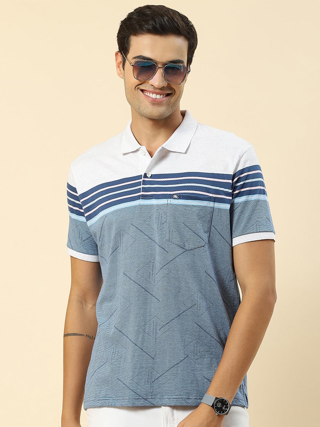 

Monte Carlo Striped Polo Collar T-shirt, Blue
