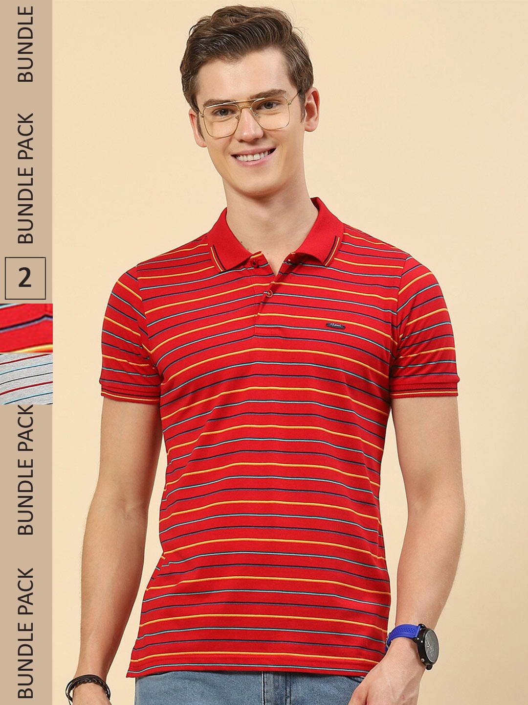 

Monte Carlo Pack Of 2 Striped Polo Collar T-shirt, Red