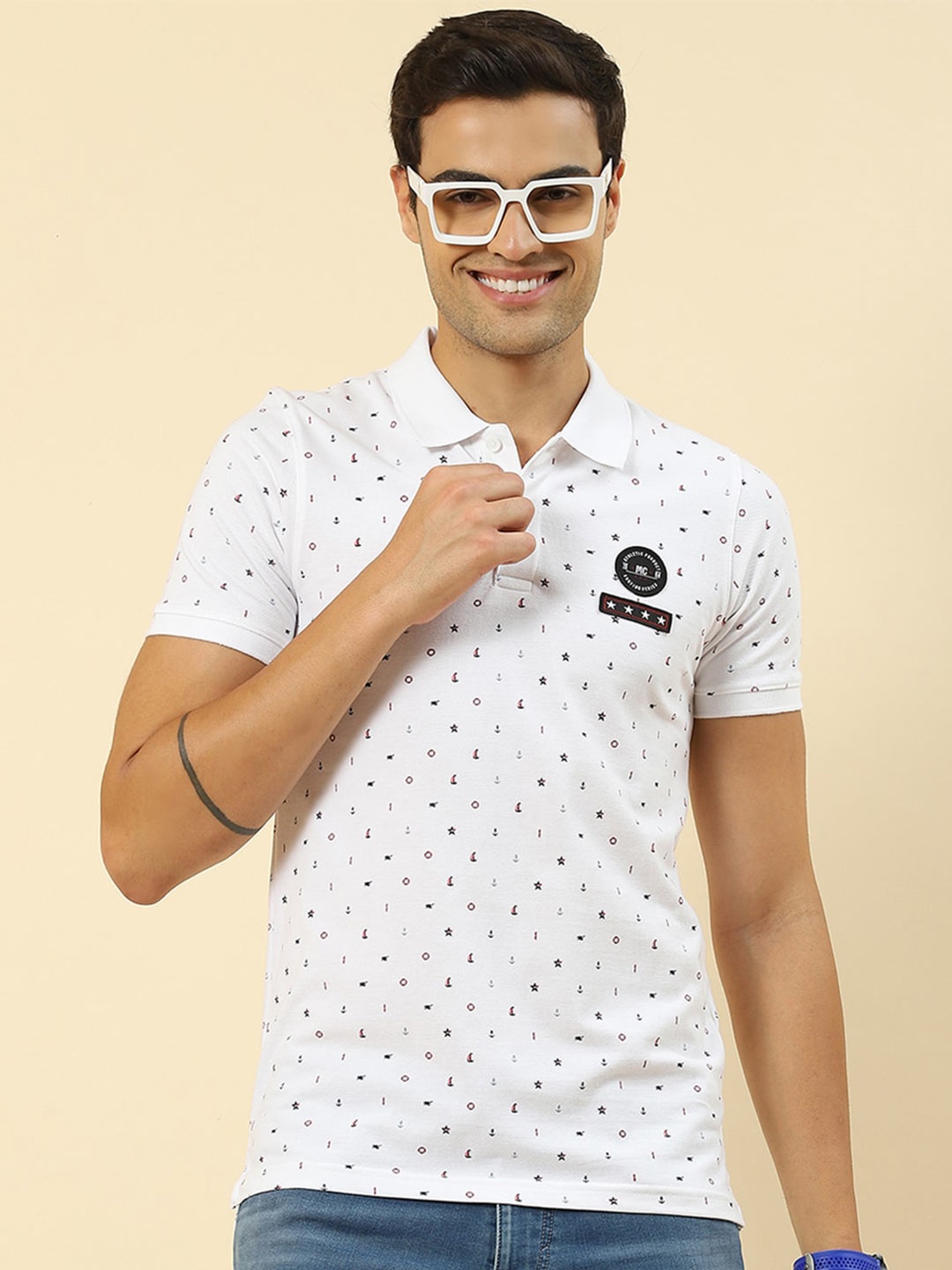 

Monte Carlo Conversational Printed Polo Collar T-shirt, White