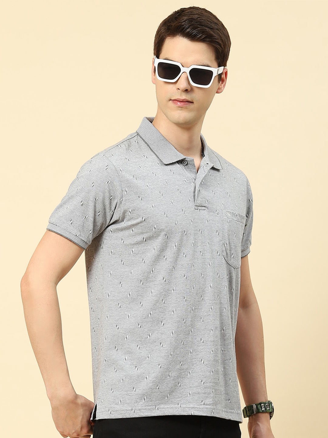 

Monte Carlo Self Design Polo Collar T-shirt, Grey