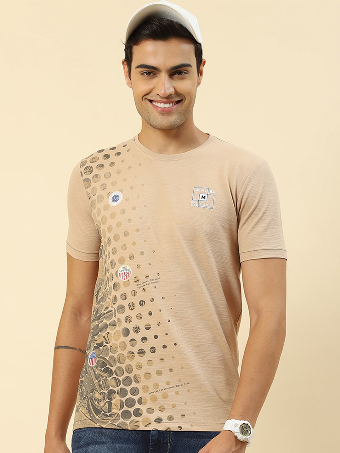 

Monte Carlo Graphic Printed T-shirt, Camel brown