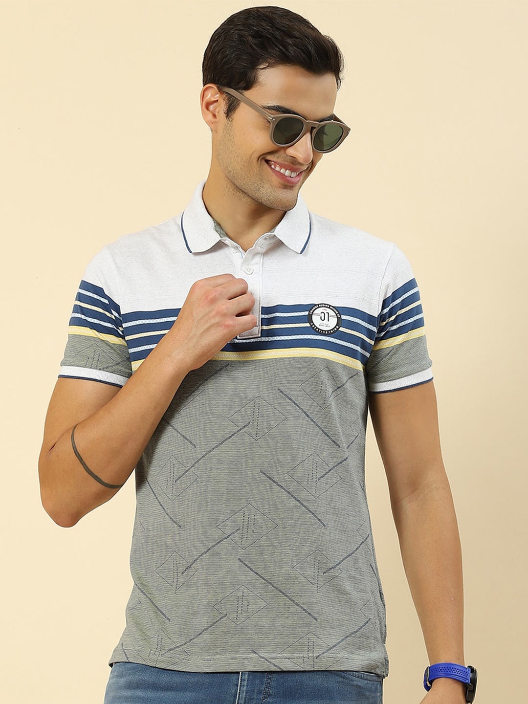 

Monte Carlo Striped Polo Collar T-shirt, Green