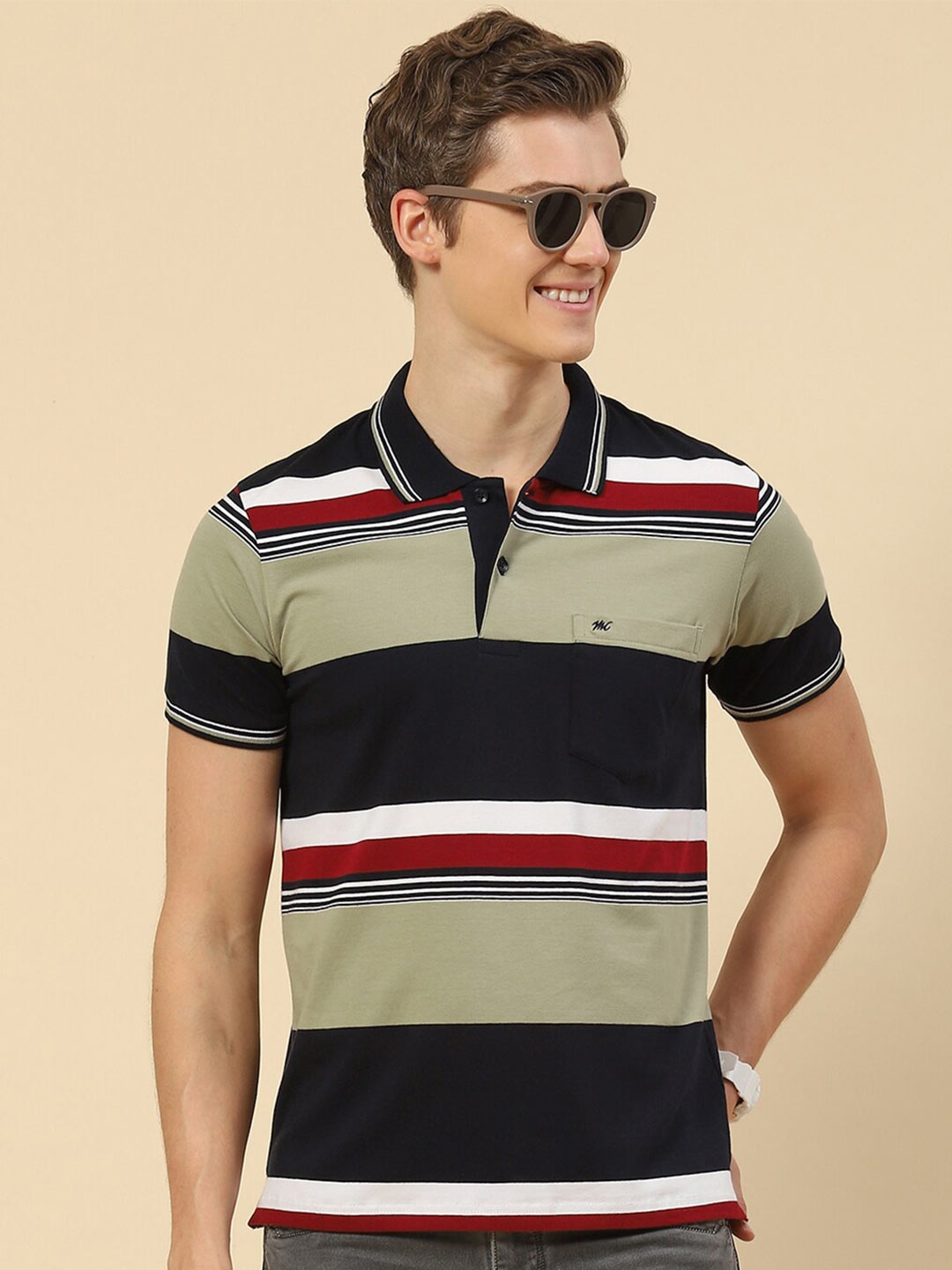 

Monte Carlo Striped Polo Pockets T-shirt, Olive