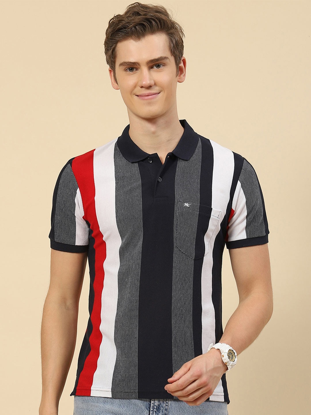 

Monte Carlo Striped Polo Collar T-shirt, Navy blue
