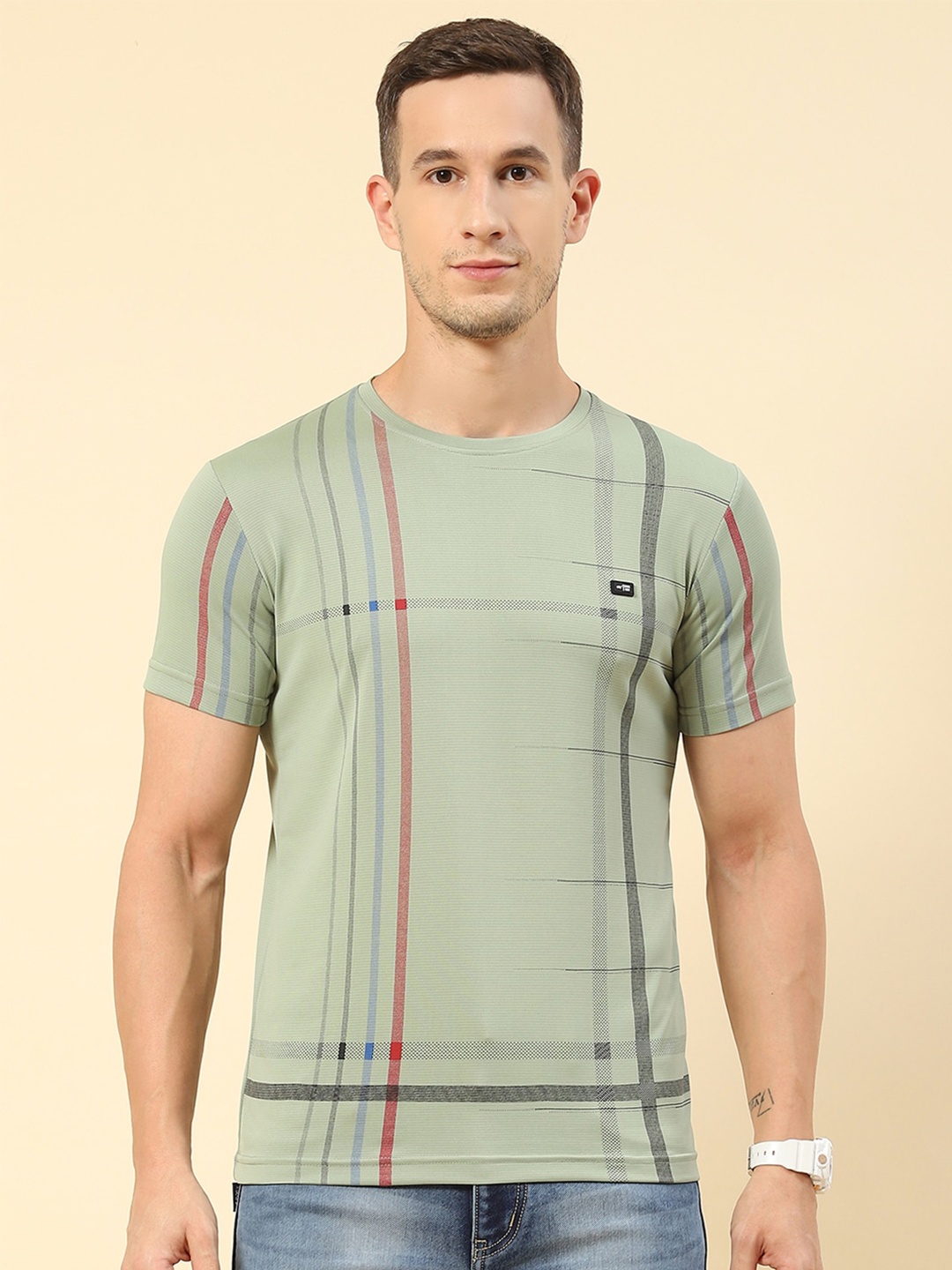 

Monte Carlo Checked Round Neck T-Shirt, Green