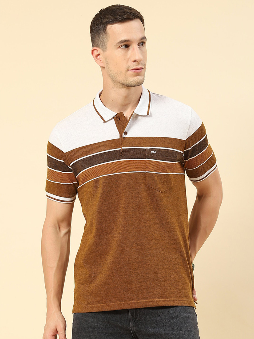 

Monte Carlo Striped Polo Collar Regular Fit T-shirt, Brown