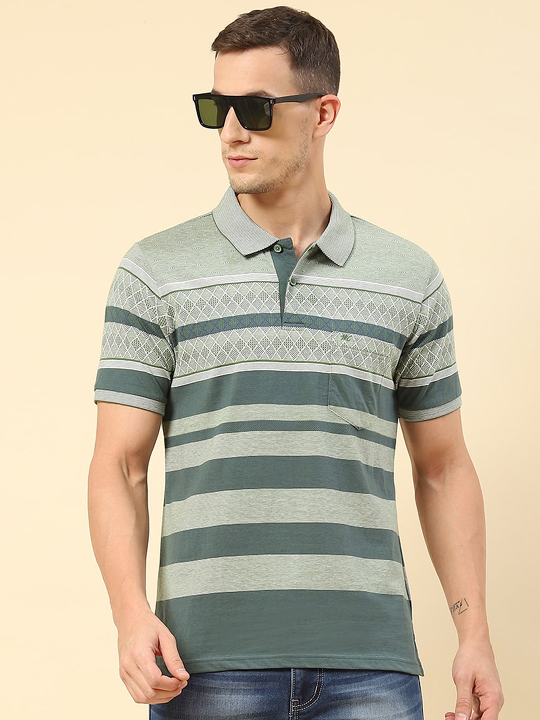 

Monte Carlo Striped Polo Collar Regular Fit T-shirt, Sea green