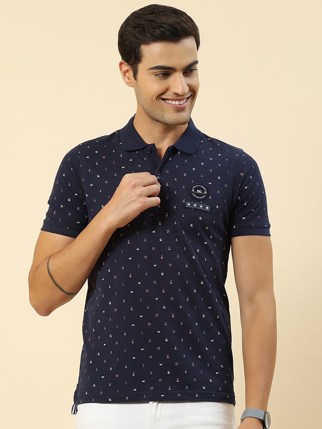 

Monte Carlo Conversational Printed Polo Collar T-shirt, Blue