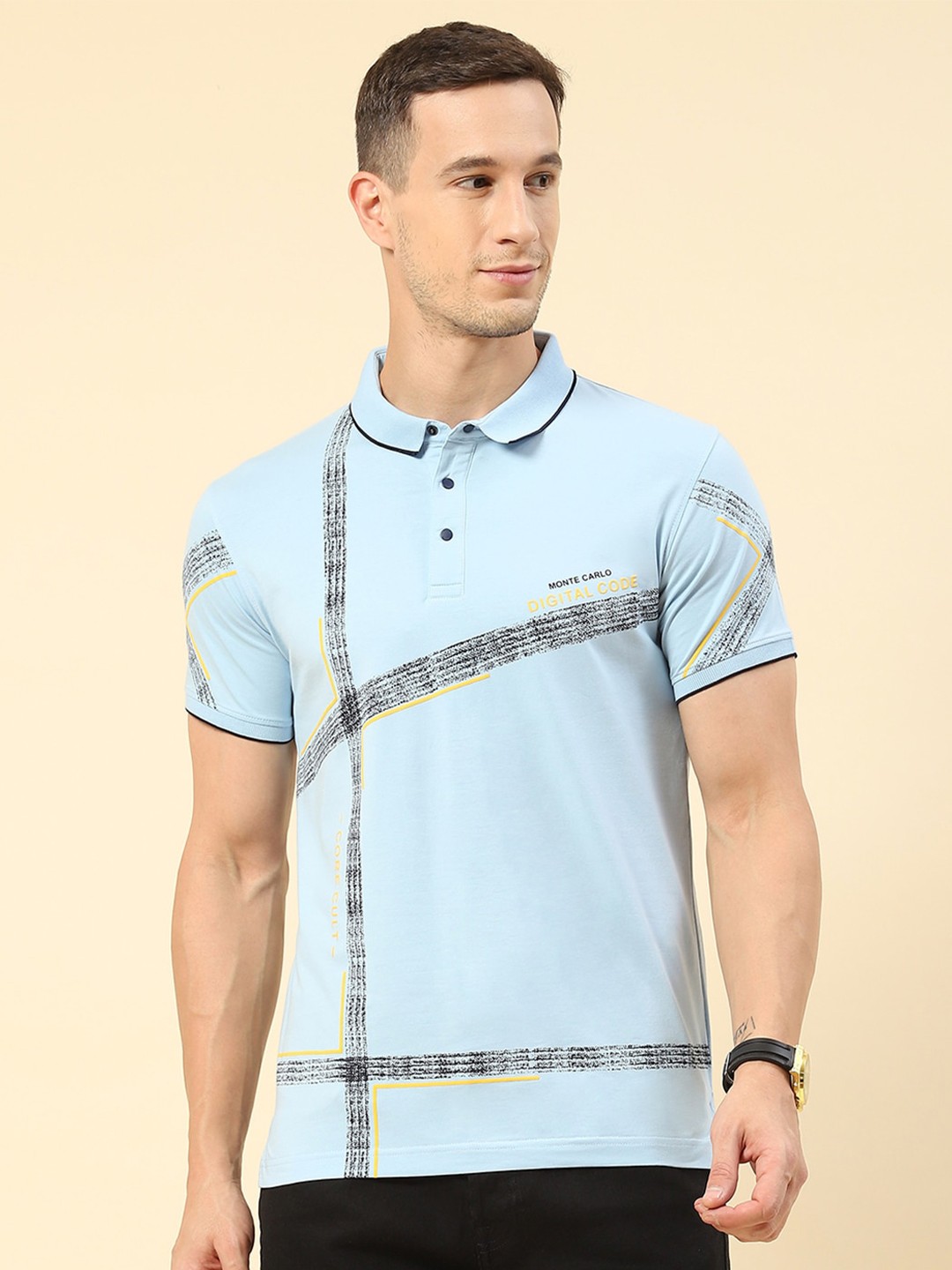 

Monte Carlo Striped Polo Collar T-shirt, Blue