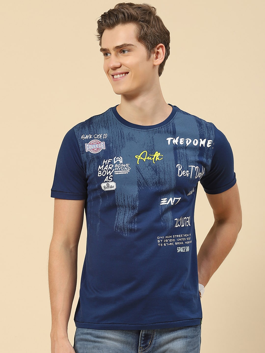 

Monte Carlo Typography Printed Casual Cotton T-shirt, Blue