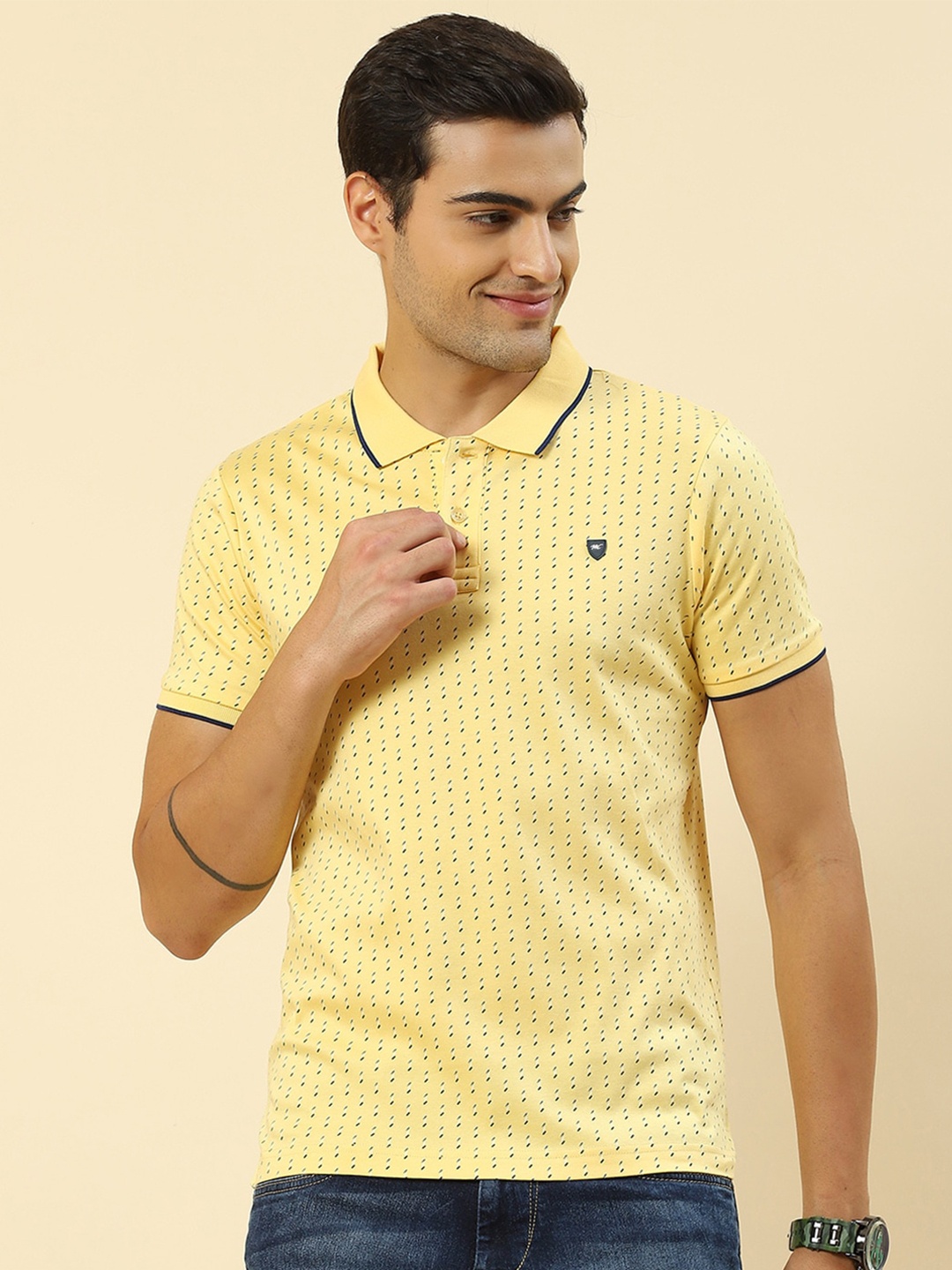 

Monte Carlo Micro Ditsy Printed Polo Collar T-shirt, Yellow
