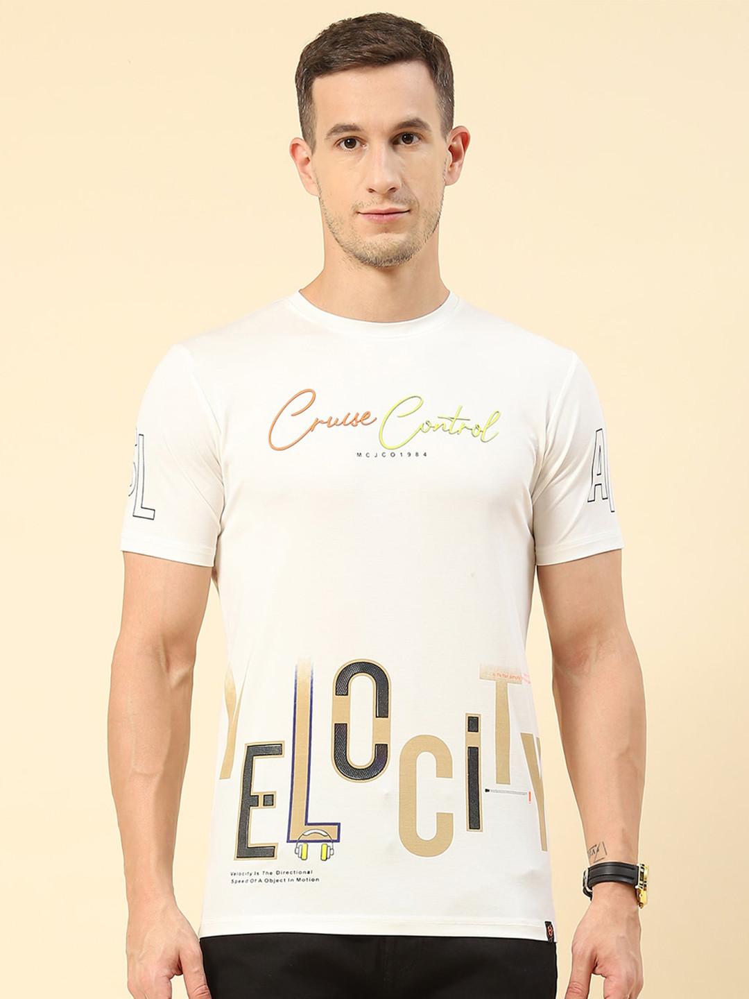 

Monte Carlo Typography Printed Casual Cotton T-shirt, White