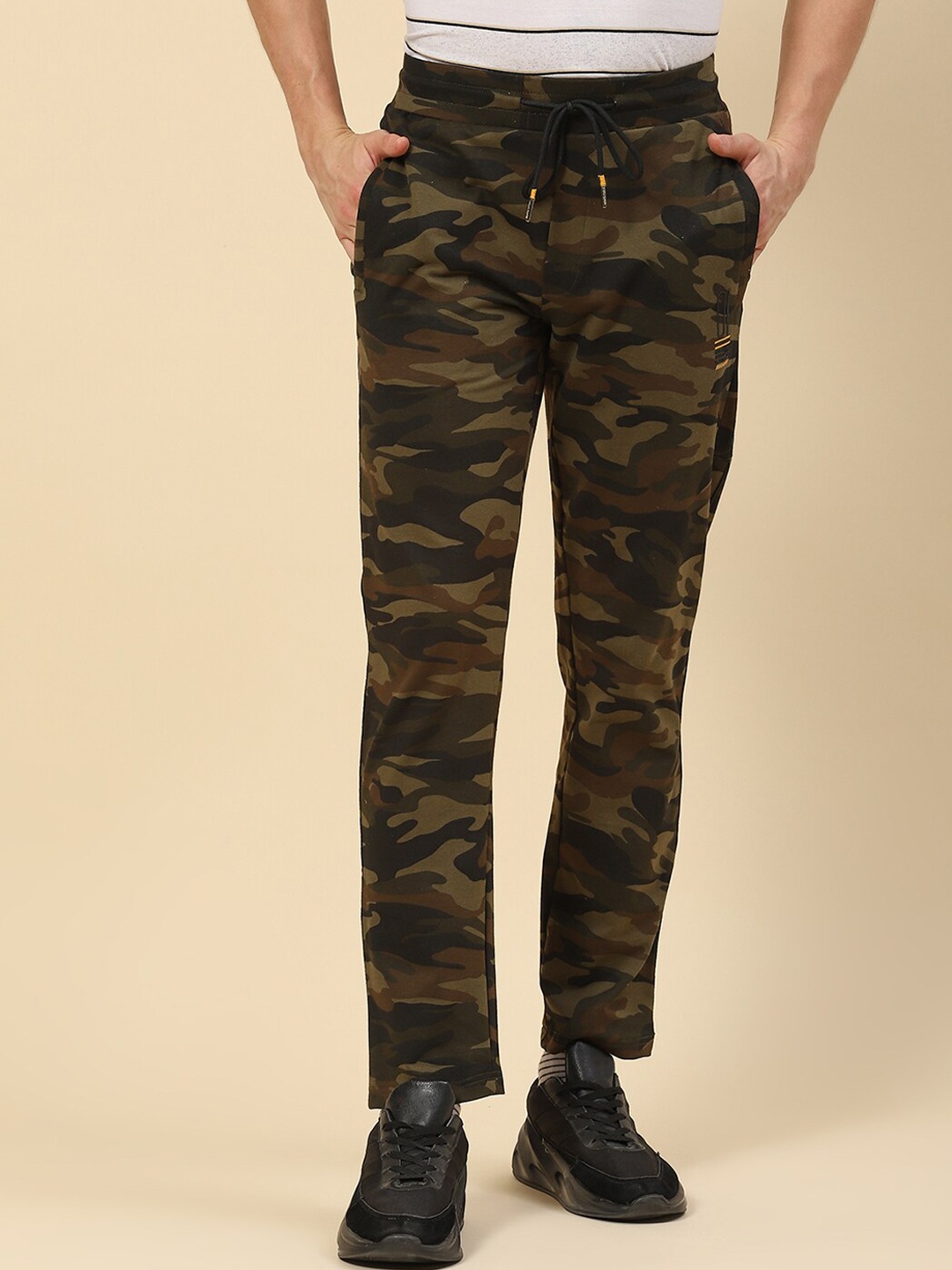 

Monte Carlo Men Camouflage Printed Mid Rise Track Pants, Olive