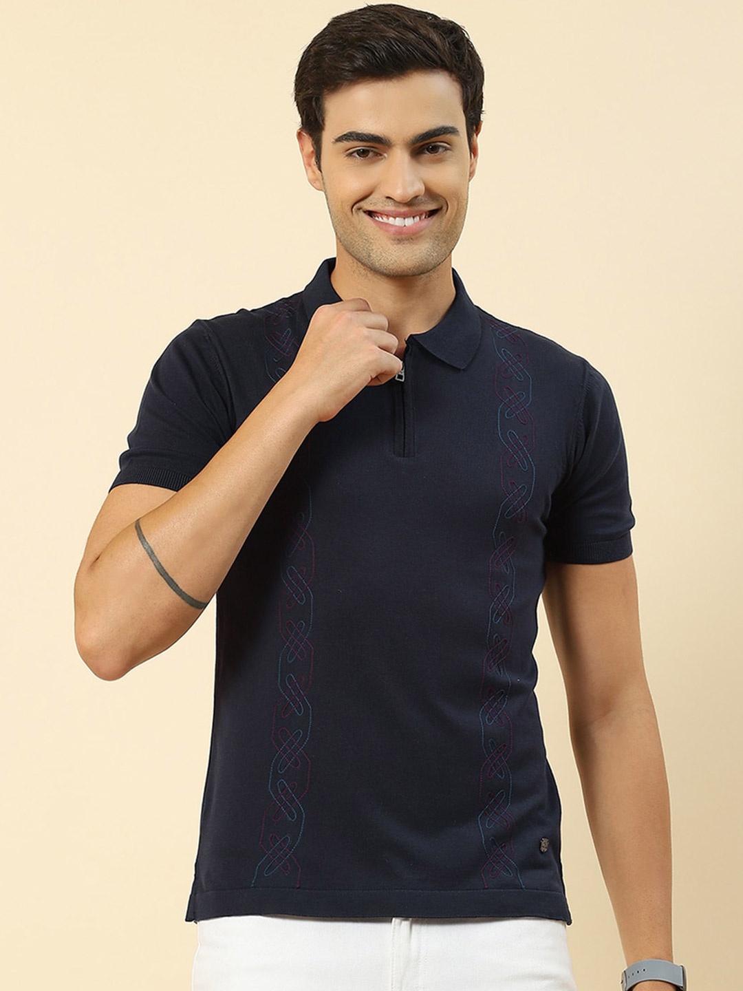 

Monte Carlo Geometric Printed Polo Collar T-shirt, Navy blue