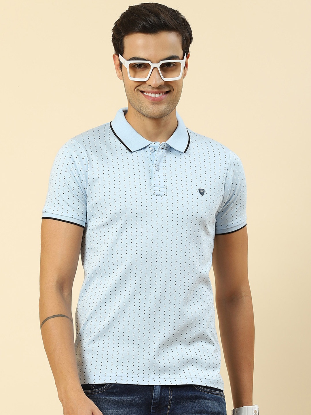 

Monte Carlo Geometric Printed Polo Collar T-shirt, Blue