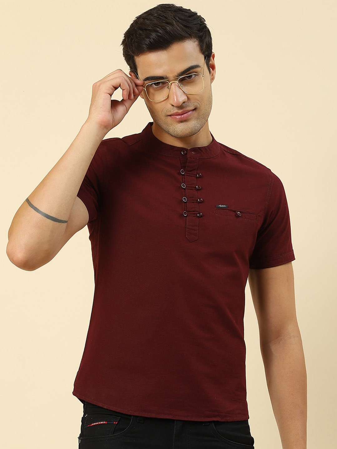 

Monte Carlo Band Collar Regular Fit T-Shirt, Maroon