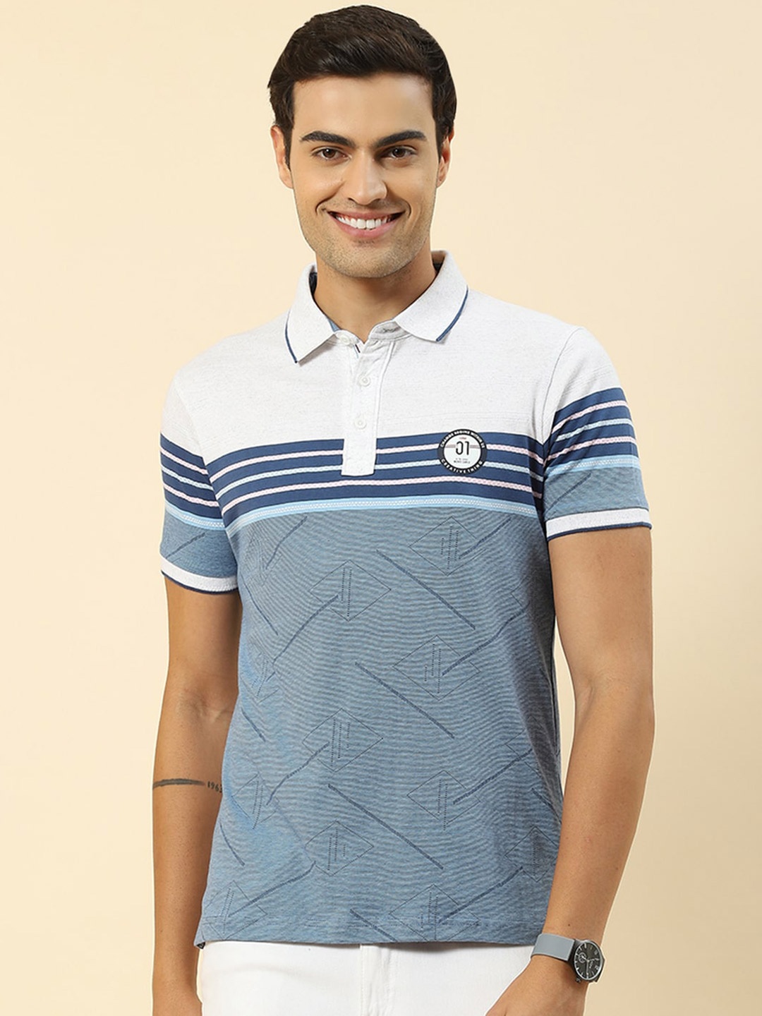 

Monte Carlo Striped Polo Collar Regular Fit T-shirt, Blue