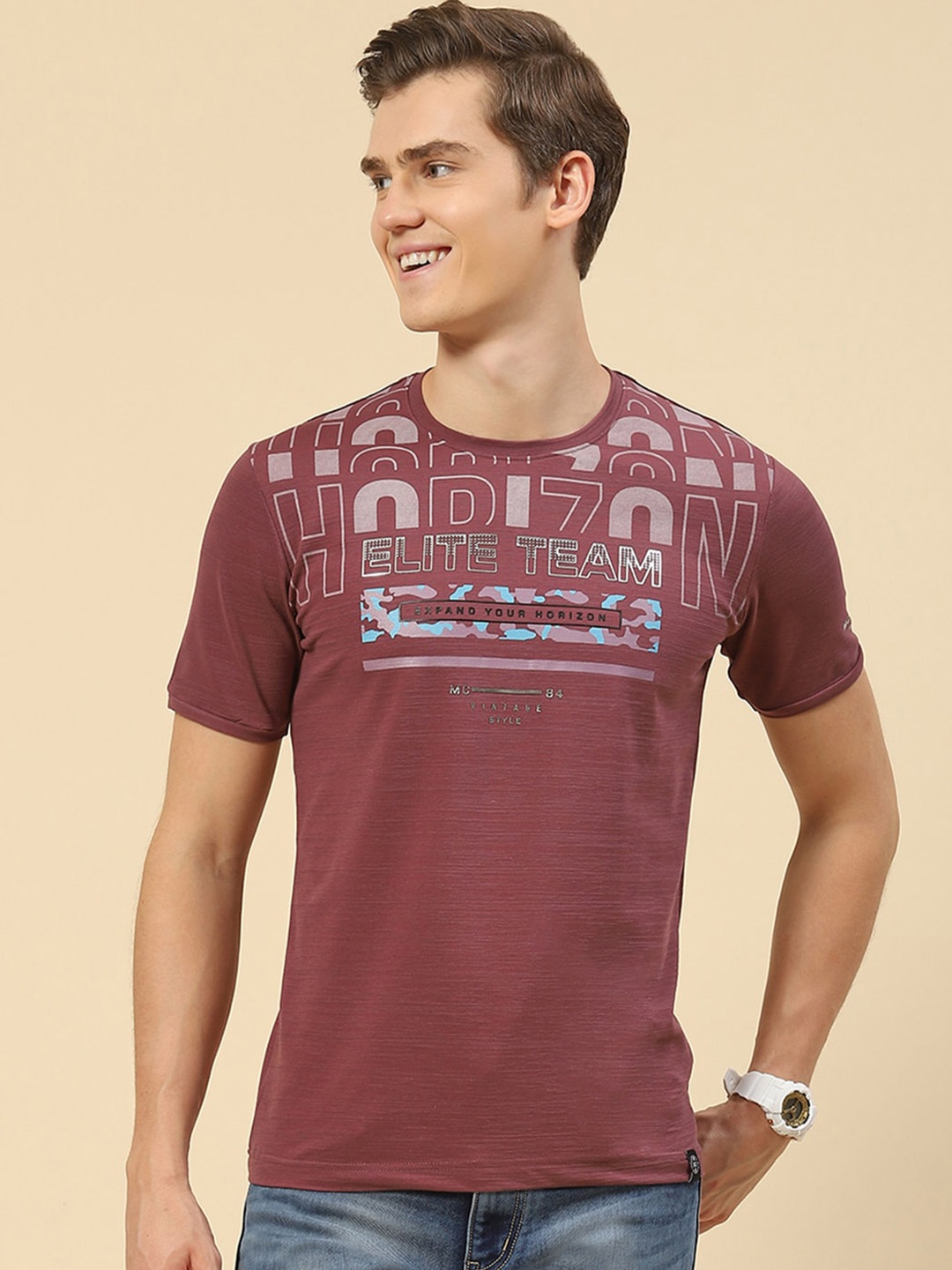 

Monte Carlo Typography Printed Round Neck T-Shirt, Brown