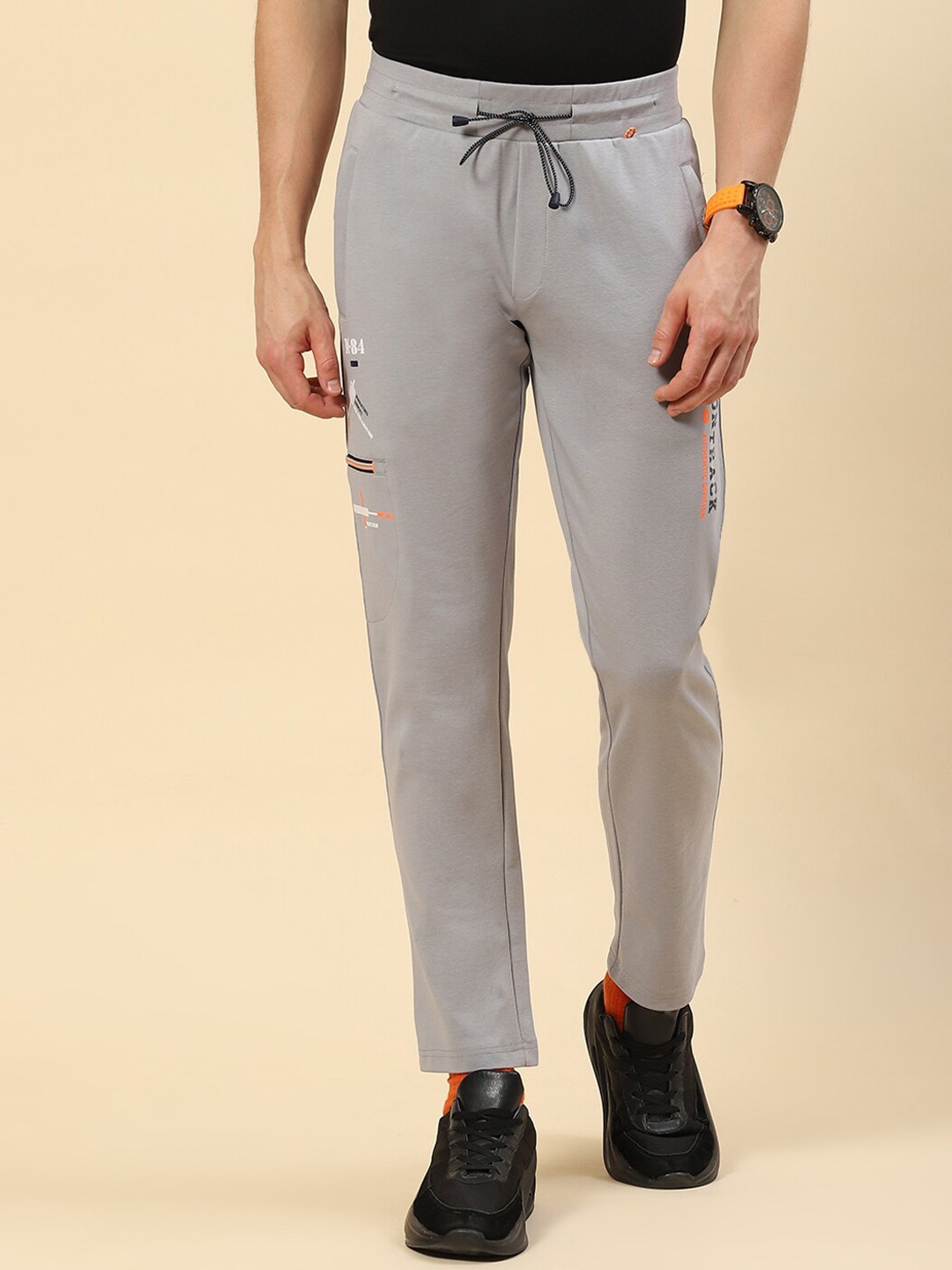 

Monte Carlo Men Typography Printed Mid-Rise Track Pants, Grey