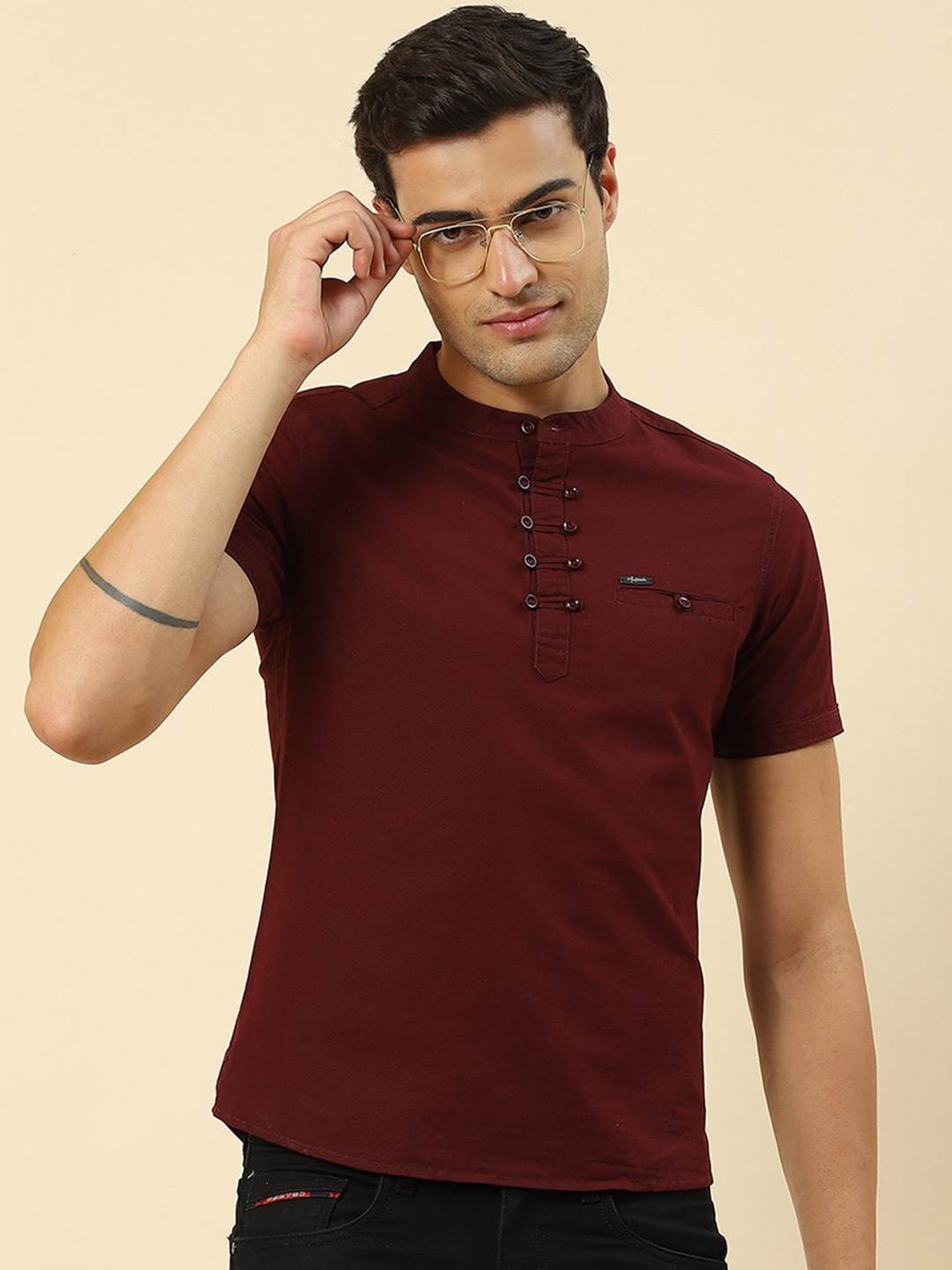 

Monte Carlo Henley Neck Regular Fit T-shirt, Maroon