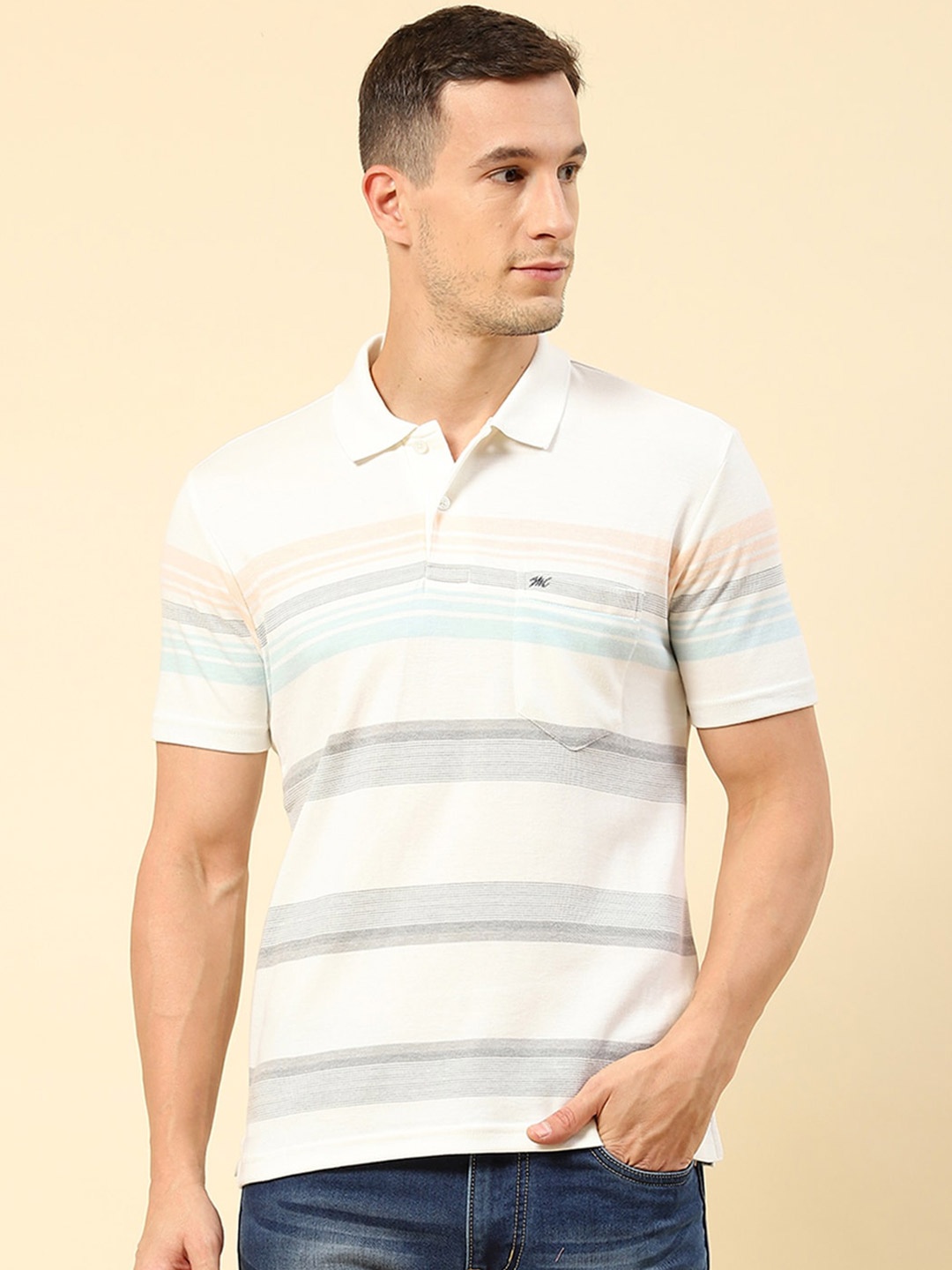 

Monte Carlo Striped Polo Collar Regular Fit T-shirt, White