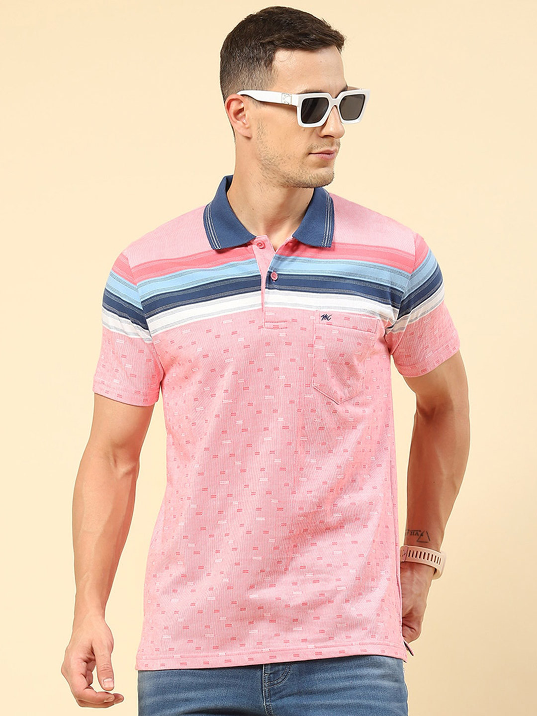 

Monte Carlo Striped Polo Collar Regular Fit T-shirt, Pink