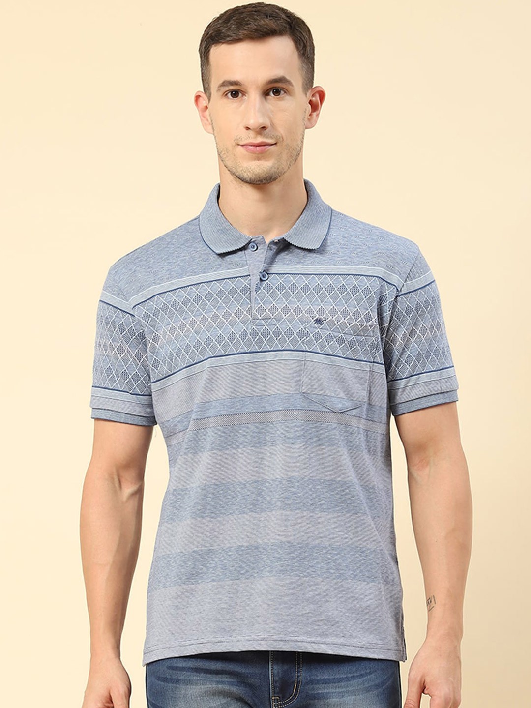 

Monte Carlo Striped Polo Collar Regular Fit T-shirt, Blue