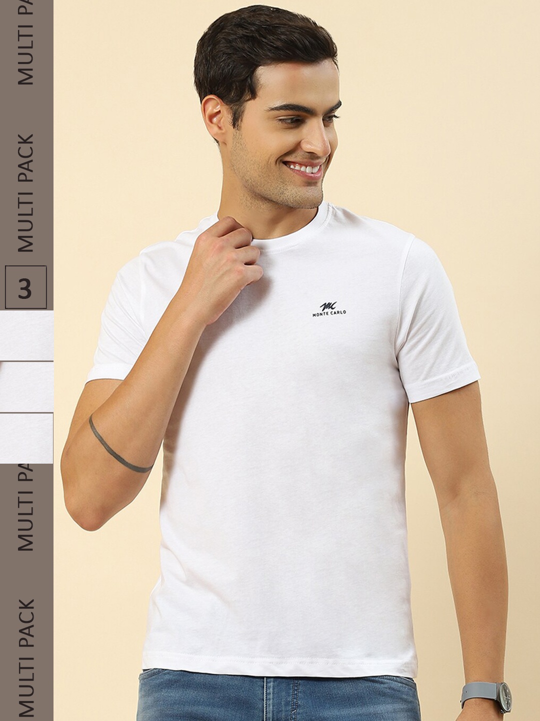 

Monte Carlo Pack of 3 Round neck T-shirt, White