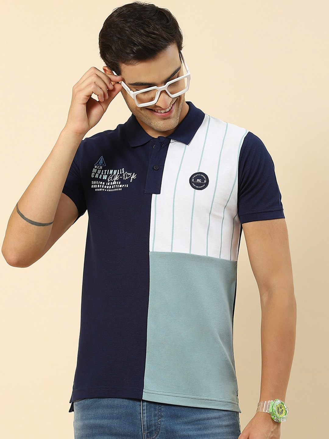 

Monte Carlo Colourblocked Polo Collar T-shirt, Blue