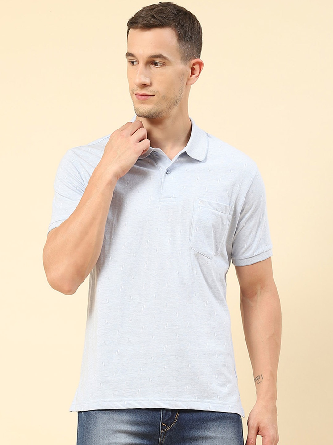 

Monte Carlo Self Design Polo Collar T-shirt, Blue