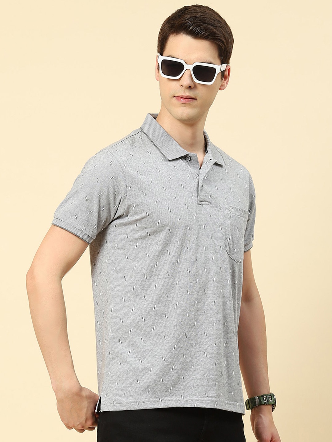

Monte Carlo Self Design Polo Collar T-shirt, Grey