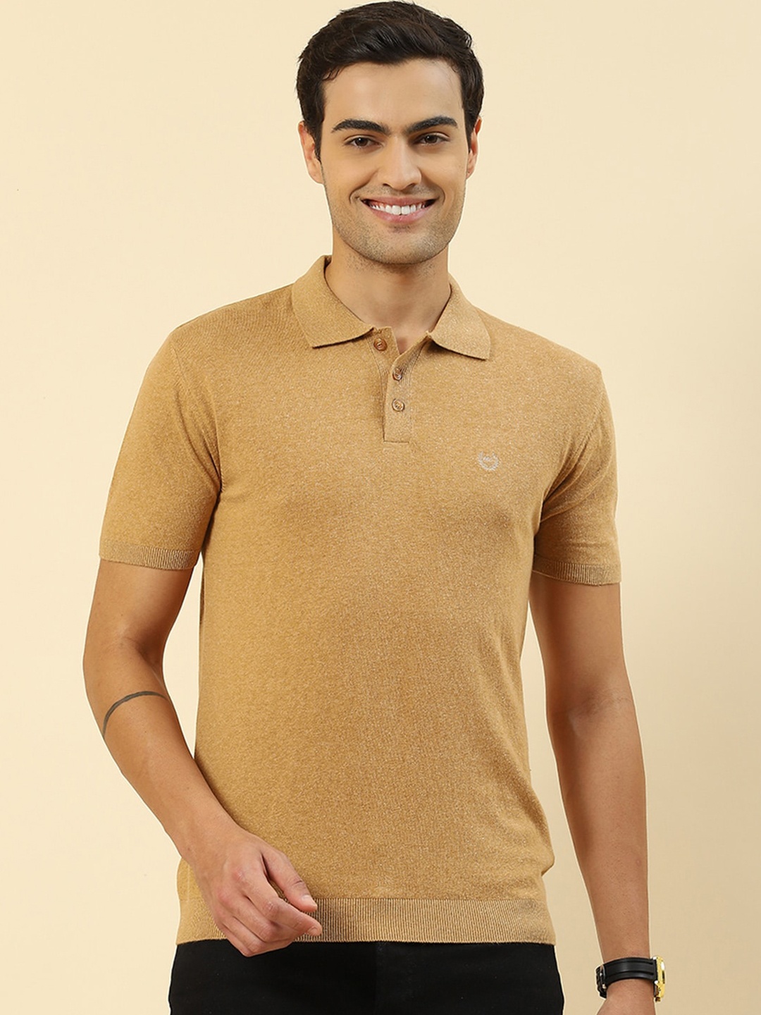 

Monte Carlo Regular Textured Polo Collar T-shirt, Camel brown