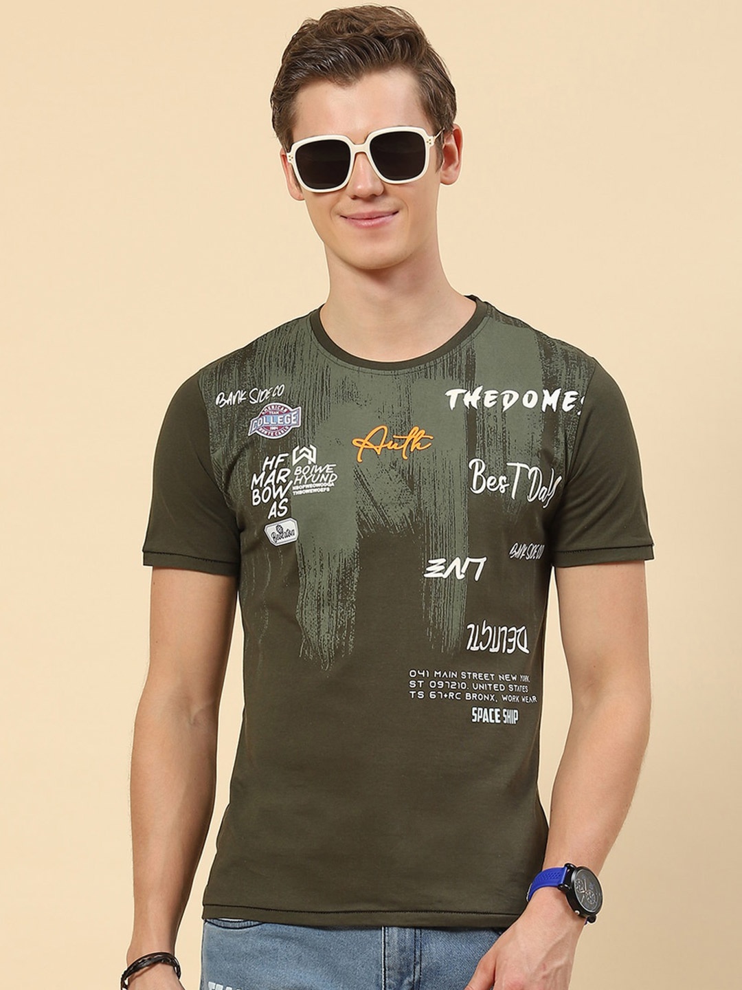 

Monte Carlo Round Neck Typography Printed T-shirt, Olive