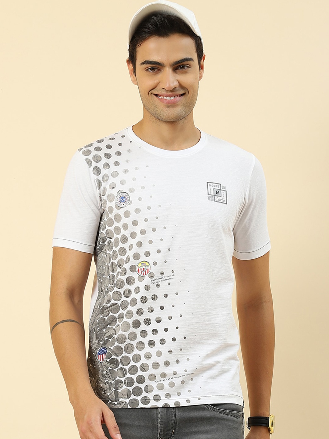 

Monte Carlo Round Neck Geometric Printed Regular T-shirt, White
