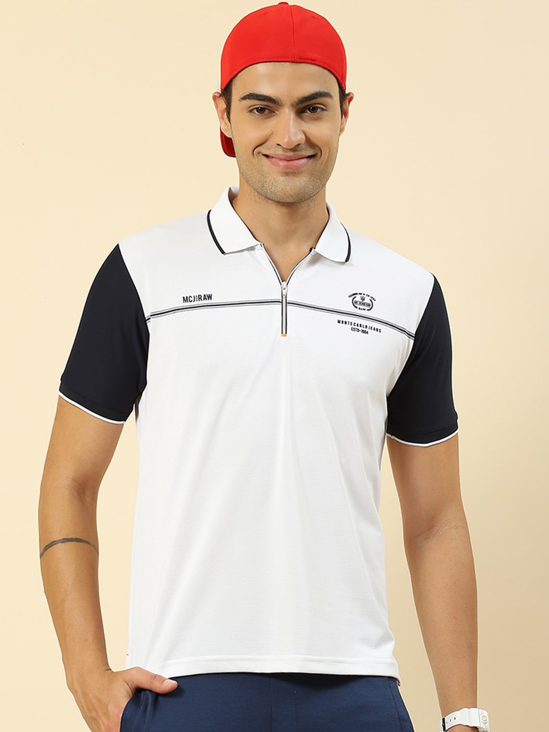 

Monte Carlo Colourblocked Polo Collar Regular T-shirt, White