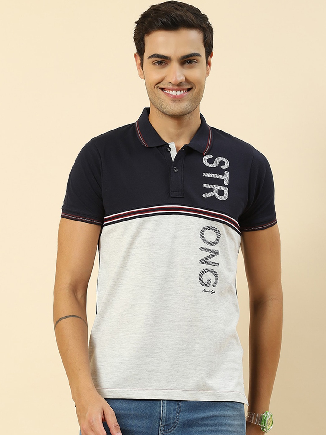 

Monte Carlo Colourblocked Applique Polo Collar T-shirt, Navy blue