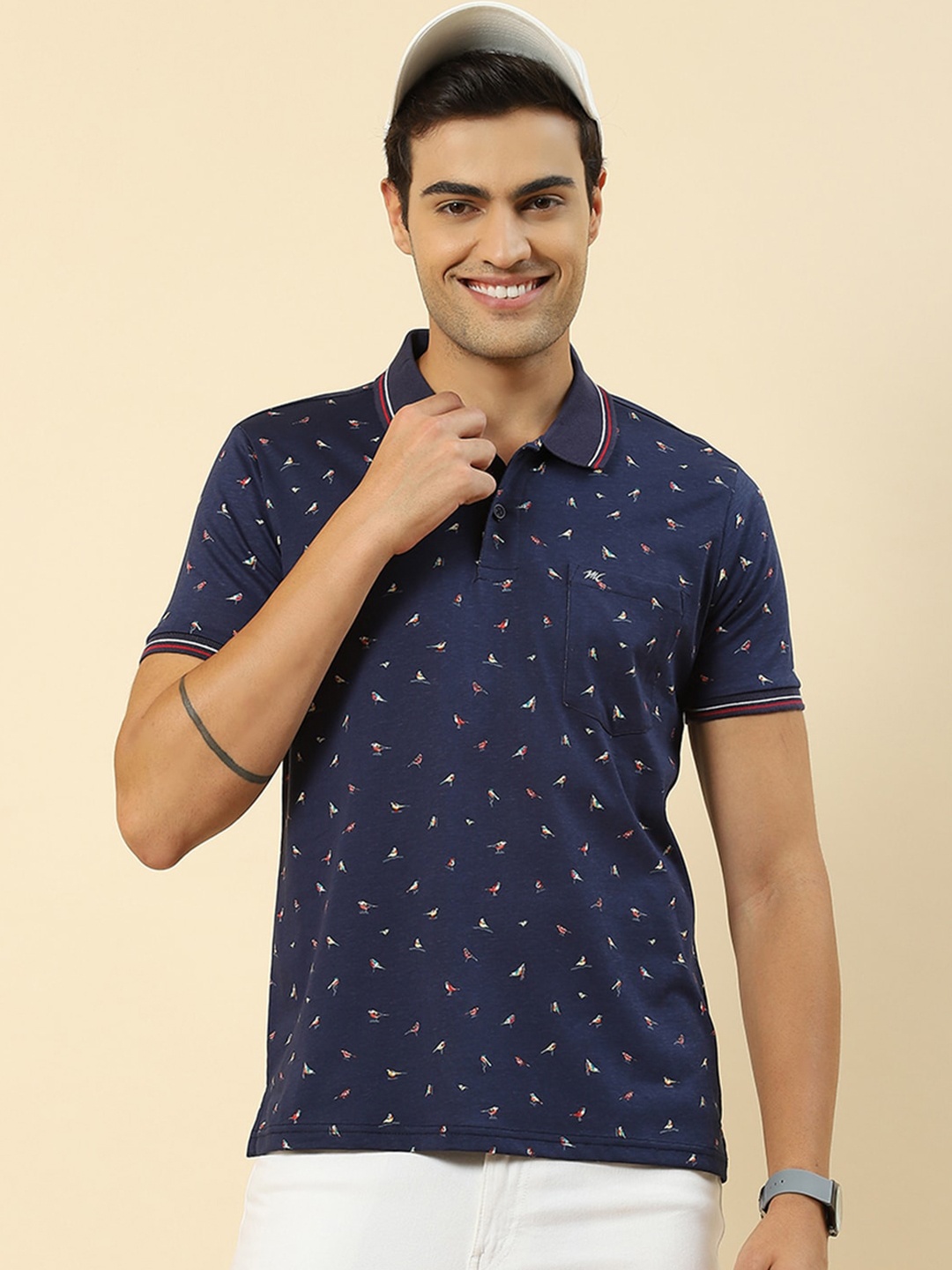 

Monte Carlo Conversational Printed Polo Collar T-shirt, Blue