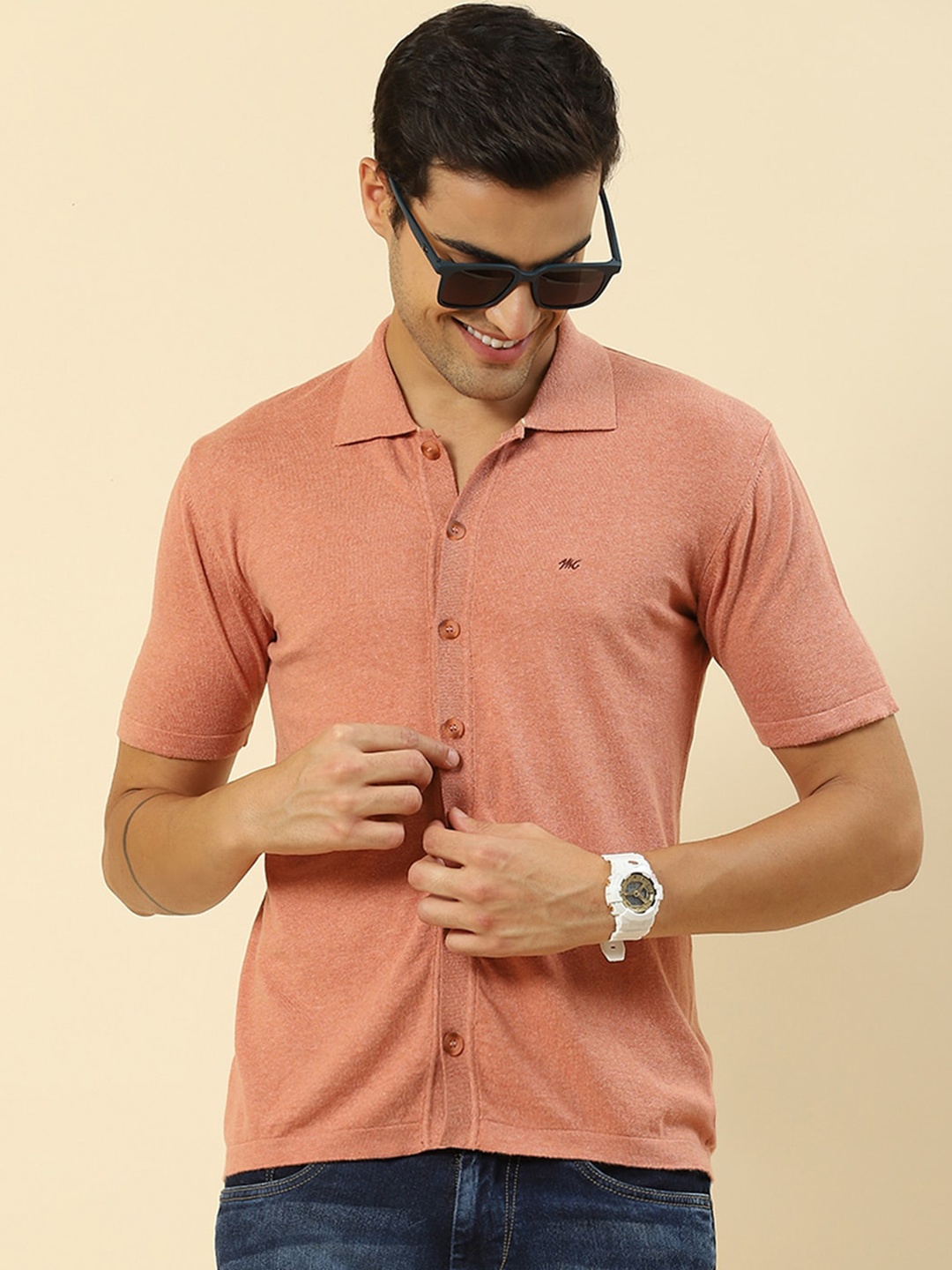 

Monte Carlo Spread Collar Casual Shirt, Peach