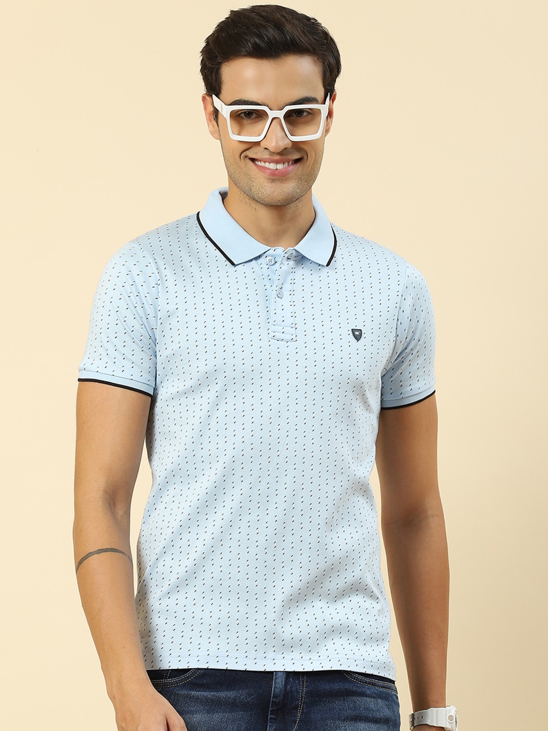 

Monte Carlo Geometric Printed Polo Collar T-shirt, Blue