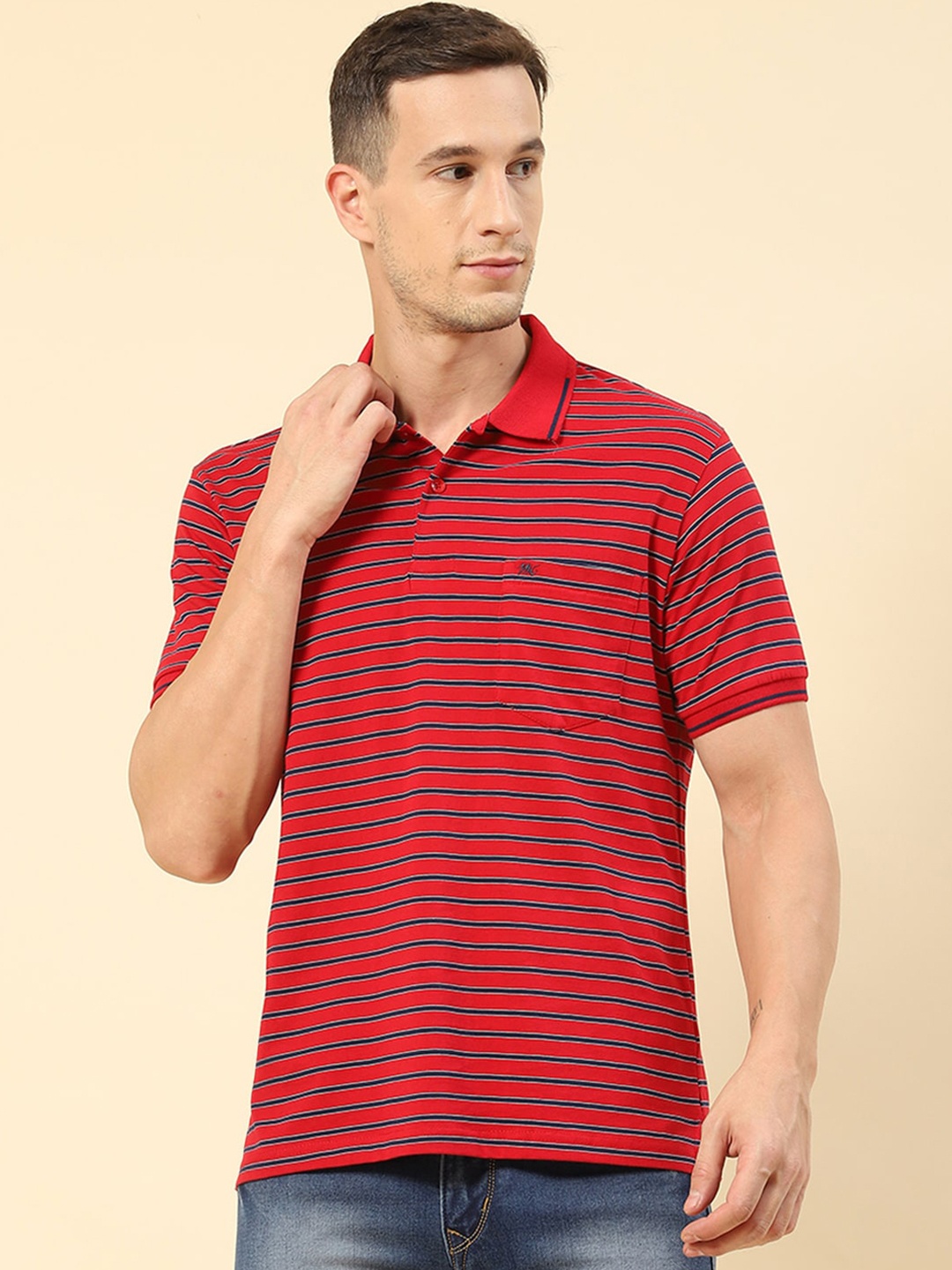 

Monte Carlo Striped Polo Collar T-shirt, Red