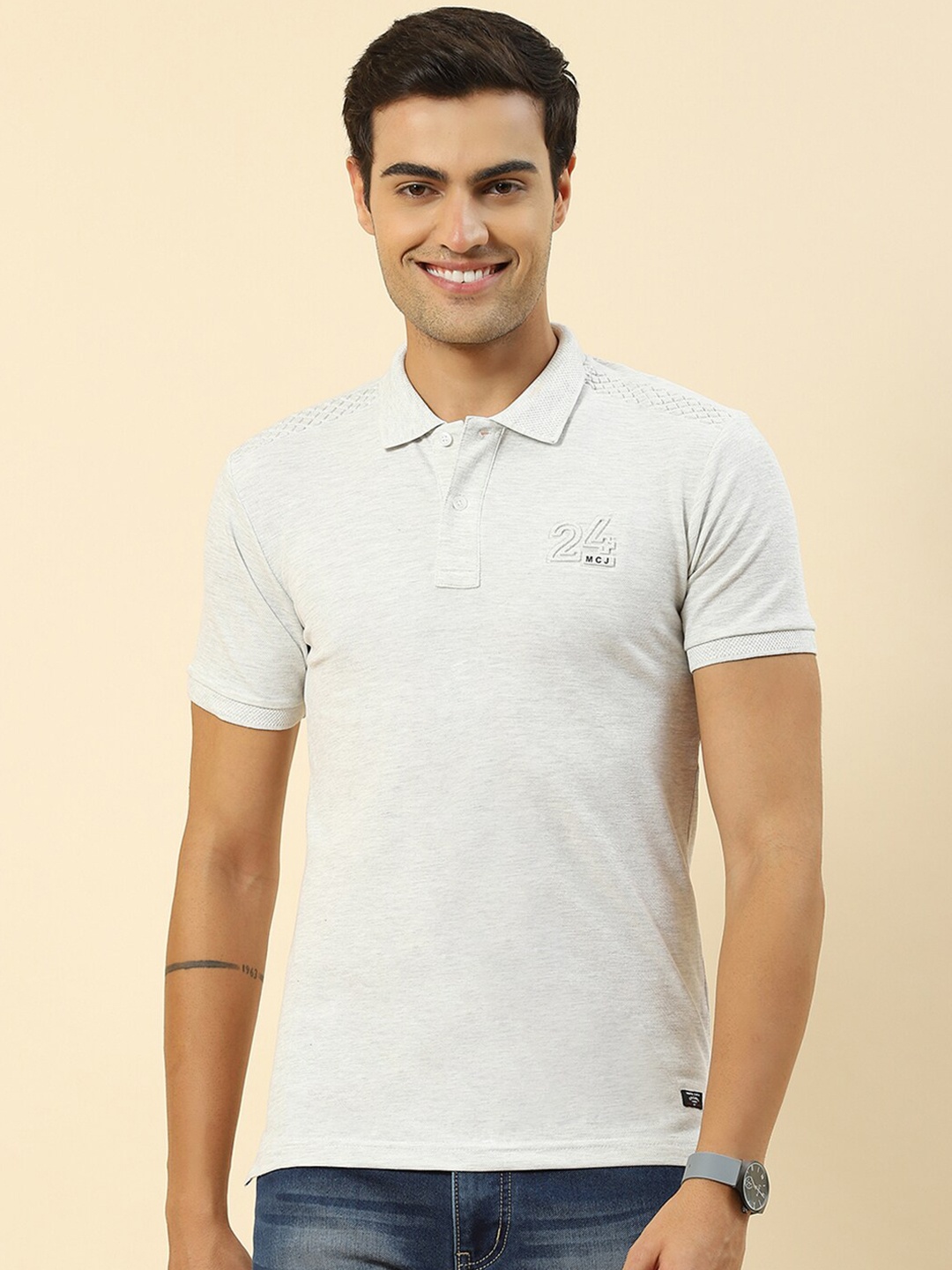 

Monte Carlo Polo Collar Cotton T-shirt, Beige