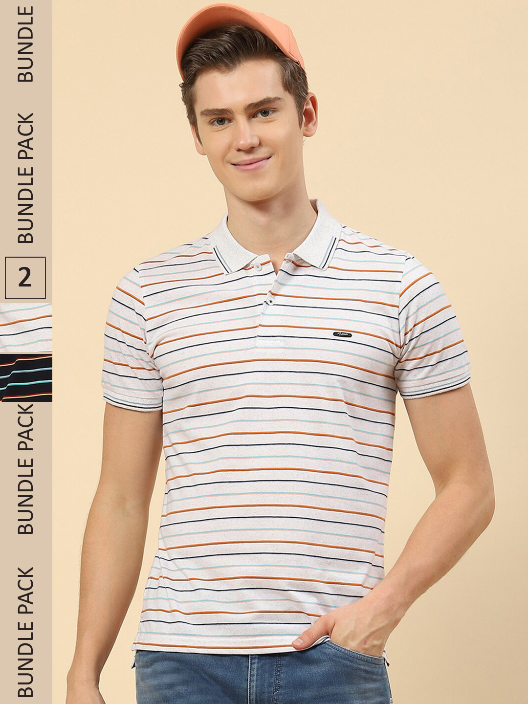 

Monte Carlo Pack of 2 Striped Polo Collar T-shirt, White