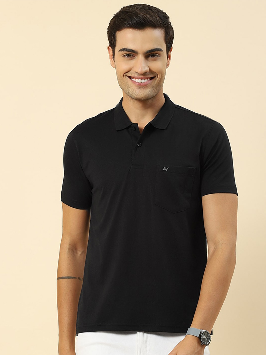 

Monte Carlo Polo Collar Cotton T-shirt, Black