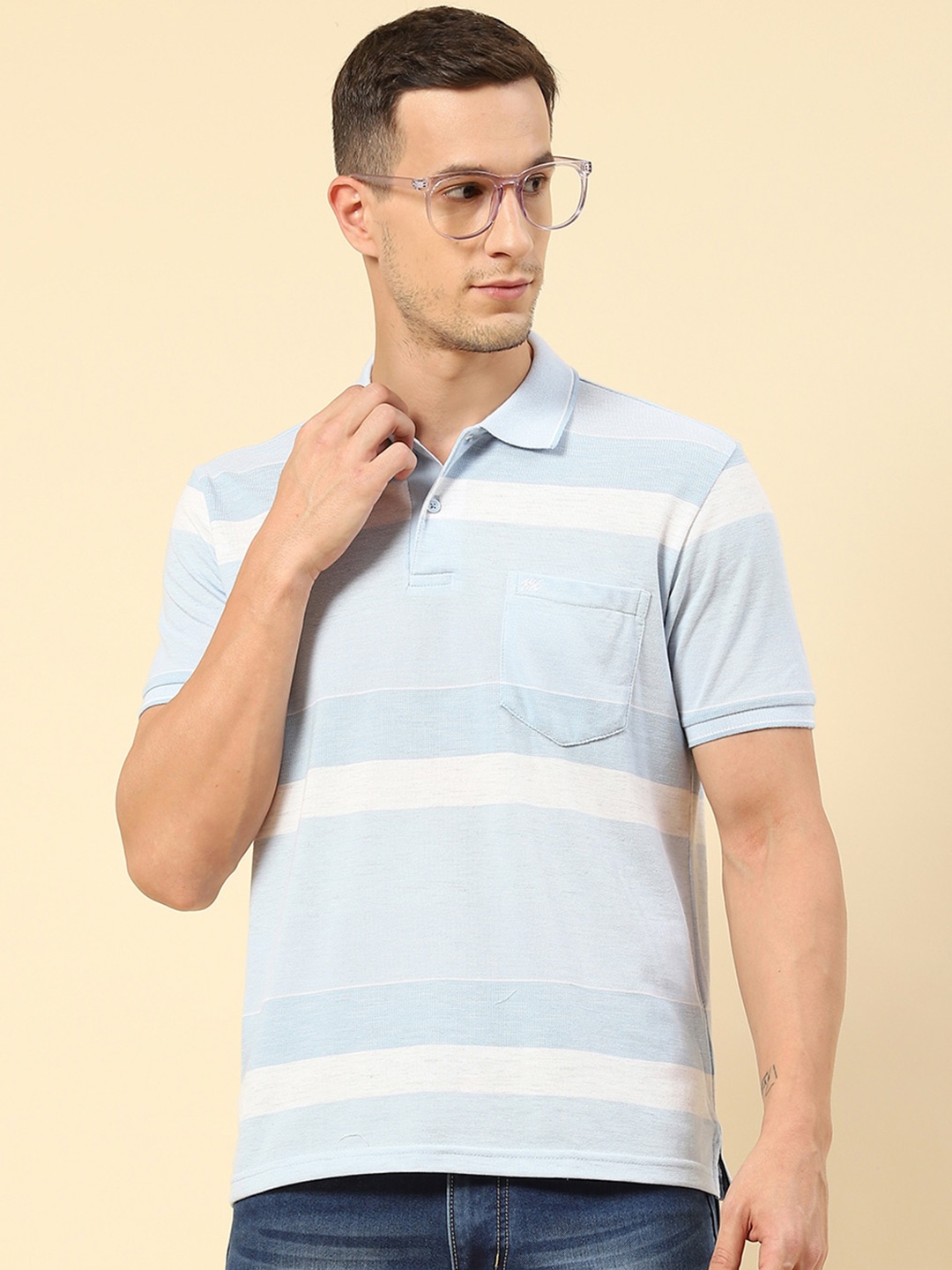 

Monte Carlo Striped Polo Collar T-shirt, Blue