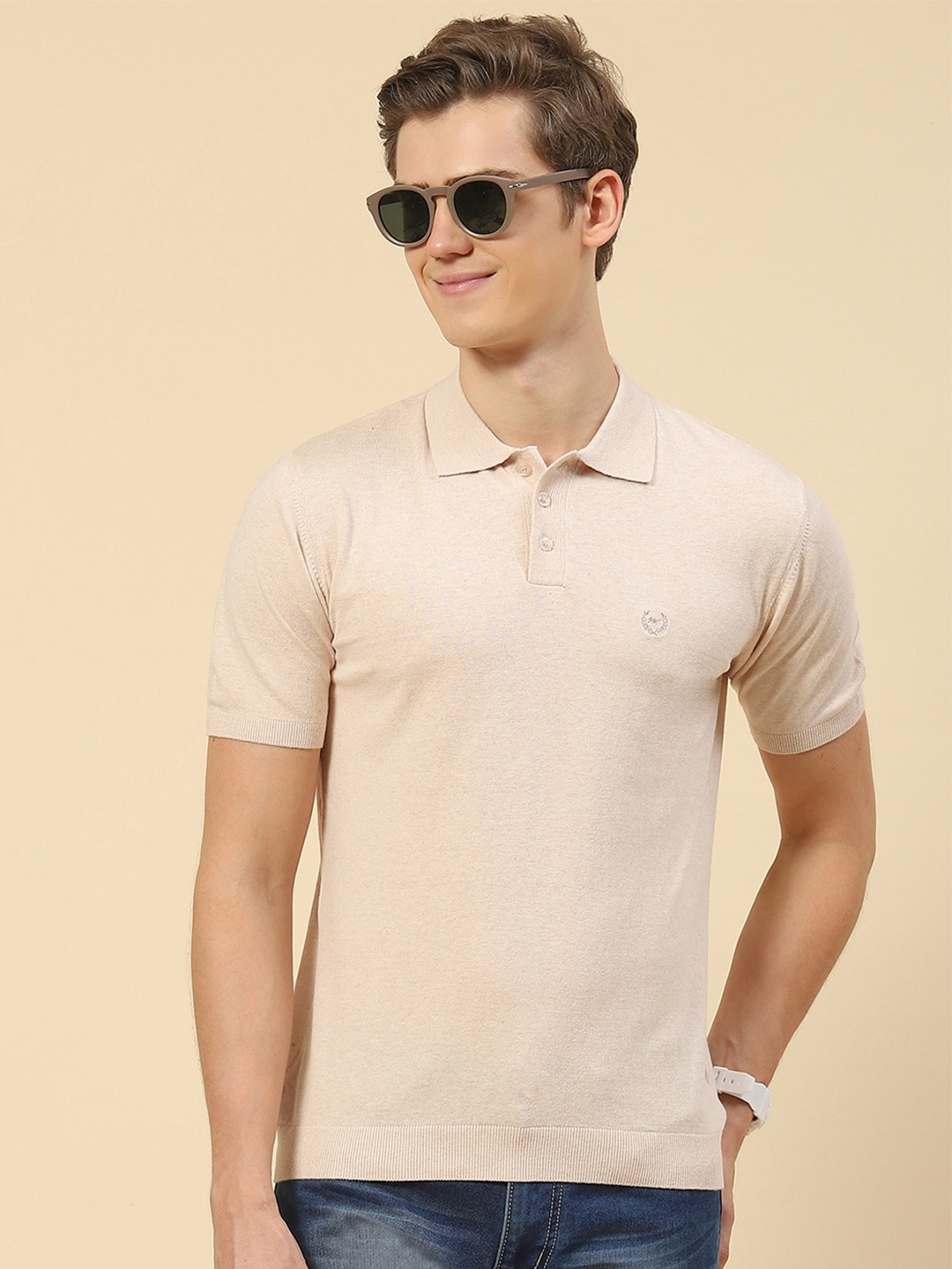 

Monte Carlo Polo Collar Cotton T-shirt, Beige