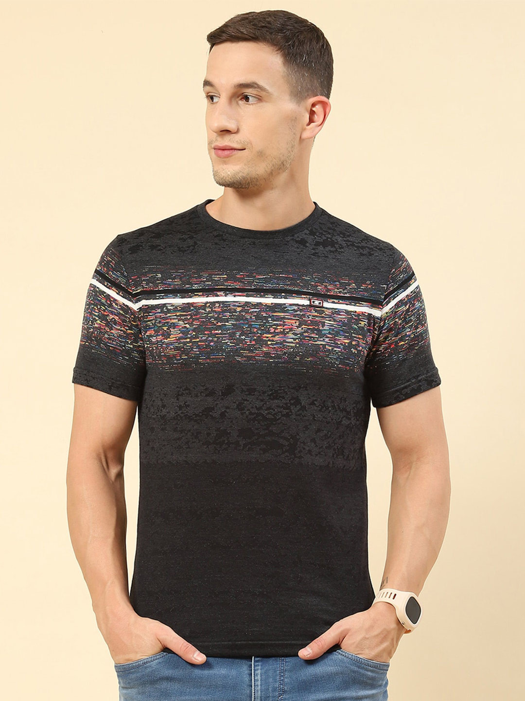 

Monte Carlo Abstract Printed Round Neck T-Shirt, Black