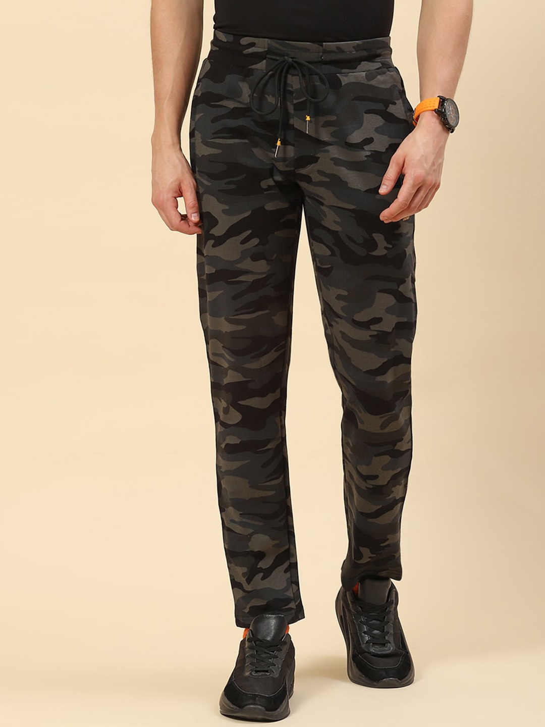 

Monte Carlo Men Plus Size Camouflage Printed Track Pants, Black