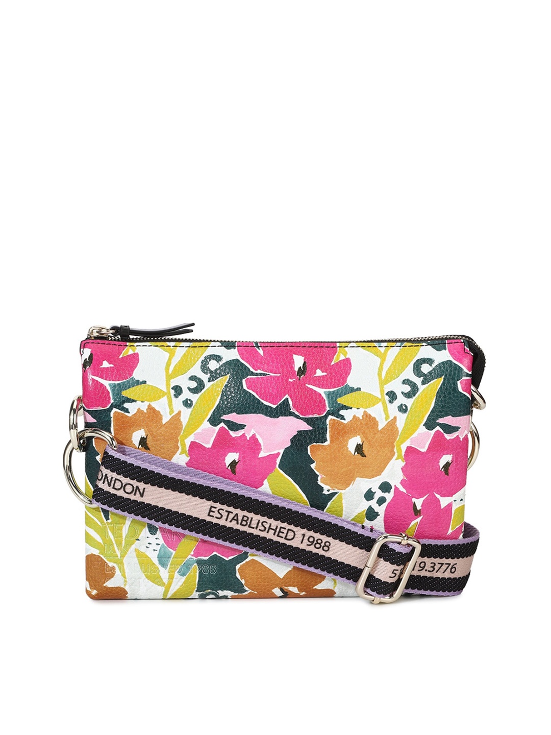 

Ted Baker Floral Printed Leather Structured Sling Bag, White