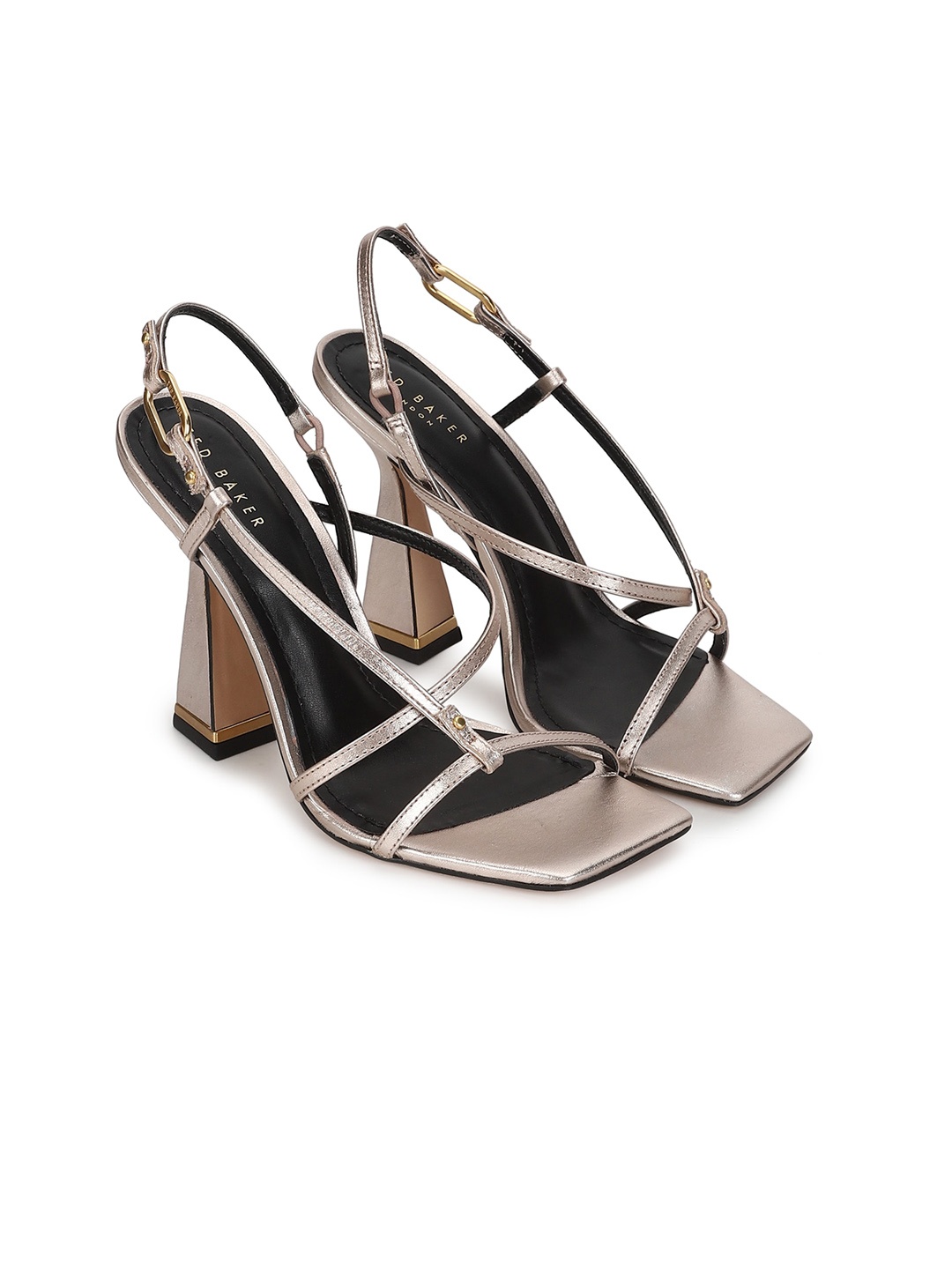 

Ted Baker Knotted Open Toe Block Heels With Backstrap, Rose gold